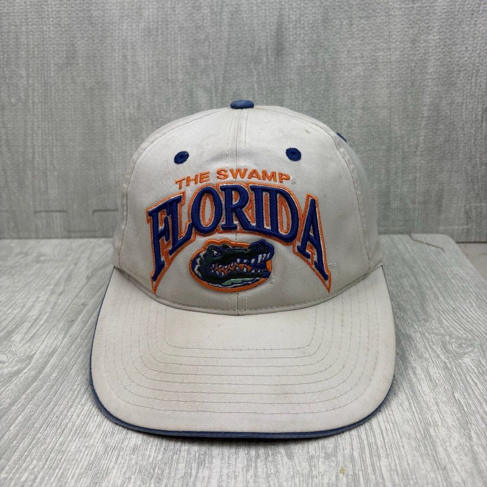Vintage Y2K Florida Gators Hat Cap Strap Back White The Swamp Logo NFL Football